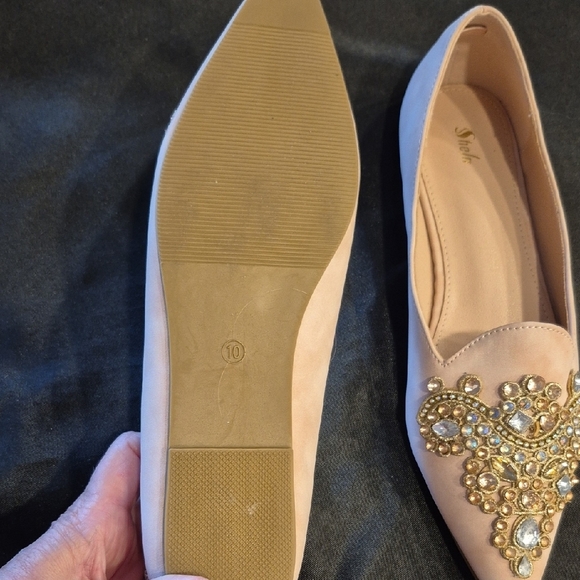 SHEIN Pale Pink Suede Embellished Loafers - Picture 3 of 10